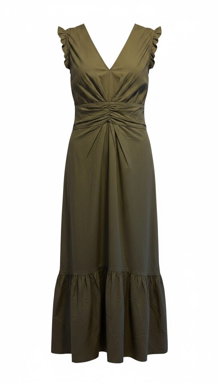 Derek Lam 10 Crosby Olive Ruched Midi Dress Size 6